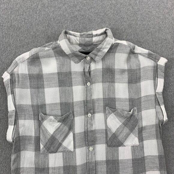 Rails Button Shirt Women XS Sleeveless Gray White Plaid Rayon Flannel Pockets - Picture 2 of 12